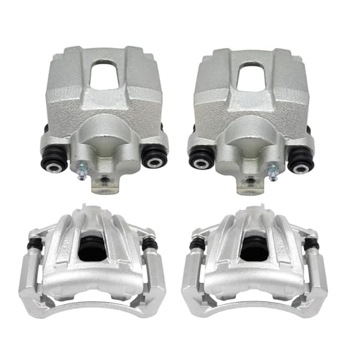 Image of TRQ Front and Rear Brake Caliper Set Zinc Coated Brackets Compatible with 2003-2007 Jeep Liberty