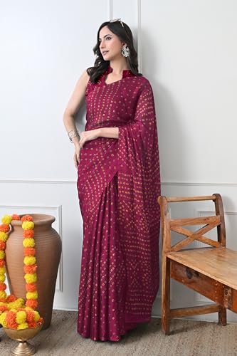 Image of MIRCHI FASHION Saree for Woman Chiffon Georgette Solid with Contrast Border | Lightweight Daily Wear Women's Sari and Printed Blouse Piece
