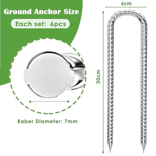 Fondlife Bodenanker,30cm Bodenpfähle,Verzinkter Stahl Bodenanker Trampolin,Bewehrungsstab Zeltheringe,Garten Pfähle,Camping Zelt Heringe. (Silber U, 6 Stück)