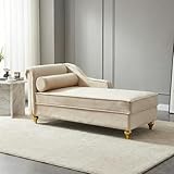 MYEYPEL 60.6''Velvet Chaise Lounge Indoor, Modern Velvet Lounge Chair with Left Armrest & Lumbar Pillow,Button Tufted Lounge Sofa with Storage for Bedroom, Living Room and Office，Beige