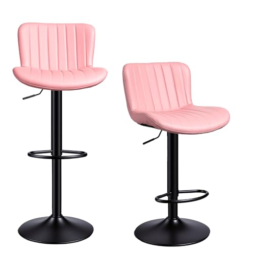 Panana Bar Stools Set of 2 for Café Lounge Island With Ergonomic Back Faux Leather 360 Swivel Kitchen Dining Barstools (Pink)