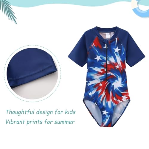 Image of Girls One Piece Rash Guard Swimsuits for Girl Short Sleeve Bathing Suits with Front Zipper Sun Protection Swimwear 3-16 Years