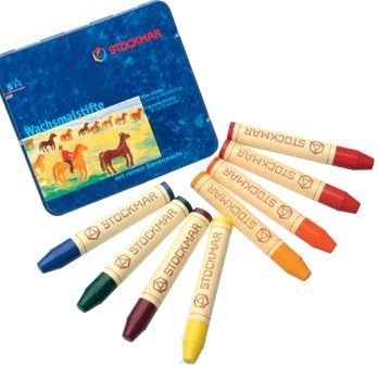 Stockmar Beeswax Stick Crayons in Storage Tin, Set of 8 Colors, Waldorf Assortment by Stockmar