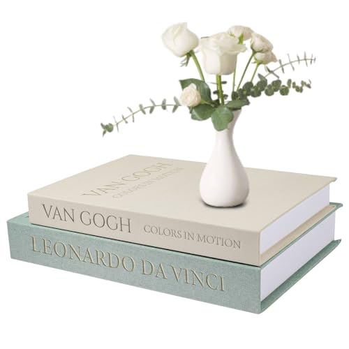 PUGTOW Set de Boîtes à Livres Décoratives en Lin avec Dorure à Chaud – Boîte de Rangement Élégante à Fermeture Magnétique pour Bibliothèque, Salon, Café, Bureau et Décoration de Fête