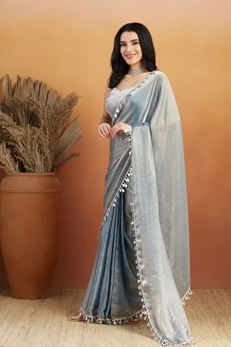 Ari Mirror Work Shiney Chiffon Saree4