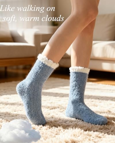 Image of Loritta 6 Pairs Womens Fuzzy Socks, Winter Warm Fluffy Slipper Socks
