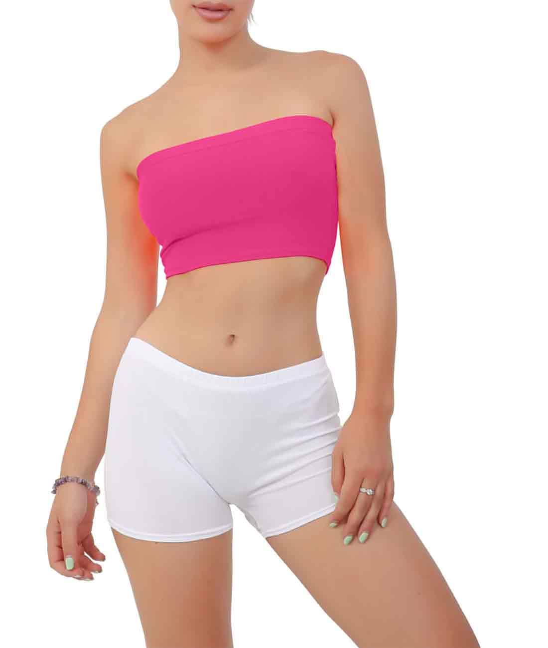 FAIRY BOUTIQUE Womens Plain Seamless Strapless Bandeau Bralette Bra Ladies Non-Padded Stretchy Boobtube Top Bra Pink