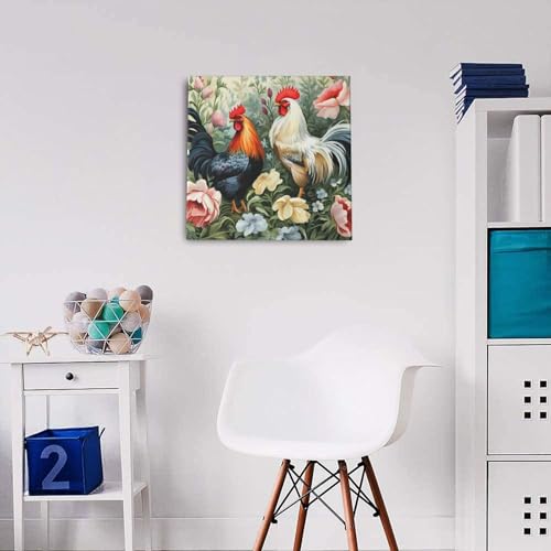 Toile murale coq moderne pour dynamiser un mur blanc de cuisine