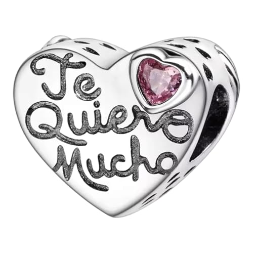 Charms Abalorios para pulseras, corazon te quiero mucho, colgante de joyería regalo para mujer, madre, enamorados, plata de ley 925, compatible con pulseras y collares Pandora