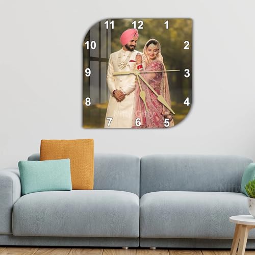 Image of Personalized Wall Clock, Premium Acrylic Custom Photo Clock, Unique Home Decor Item for Living Room & Bedroom,12x12 inches, for Gifting Occasions Photo Wall Clock Anniversary, Rakshabandhan Gift