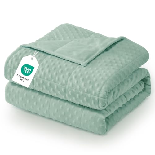 Image of Wemore Minky Dot Weighted Blanket for Adults 20lbs Queen Size 60 inchx80 inch Green | Great for Reading, Napping, Relaxing, Stress Relief & Better Sleep, Machine Washable, All Season, Breathable, Glass Beads