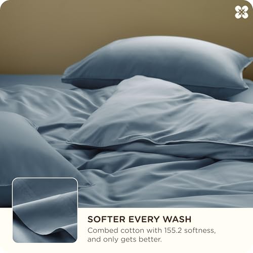 Image of Bedsure Cooling Duvet Cover King Size, Cotton & Viscose Derived from Bamboo Duvet Cover Set, PureWoven Ultra-Soft, Breathable & Lightweight Home Bedding for All Seasons (Dusty Blue,104 inchx90 inch)