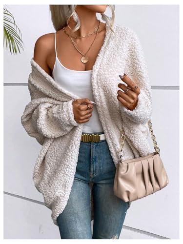 Image of SOLY HUX Cardigan Sweaters for Women Fleece Fuzzy Open Front Long Sleeve Cardigan Pure Apricot Medium