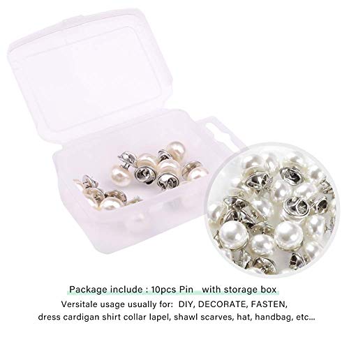 Joyci 10-Pack Women Shirt Brooch Lapel Pins Safety Buckle Knitwear Sweater Decorate Pearl Buttons Metal Tie Tacks Pin Back Clutch B (White Pearl) - Thumbnail 3