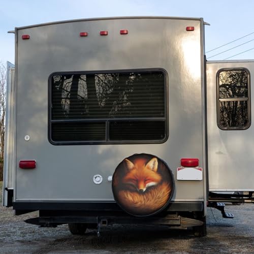 Image of Delerain Cute Red Fox Sleeping Spare Tire Cover Wheel Protectors Sun Protector Waterproof for Trailer RV SUV Truck and Many Vehicle(16 Inch for Diameter 29 inch-31 inch)