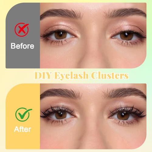 Image of MAYCREATE 104Pcs Self Adhesive Eyelashes Fake Eye Lashes for Women, Eyelash Lash Clusters, 2 Styles 10-13mm & 6-7mm Press On Self Stick Pre Glue Lashes Kit with Tweezer - Black