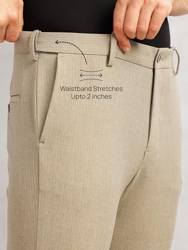 Image of Thomas Scott Men's Regular Fit Mid-Rise Solid Formal Performance Trouser | Flexi-Waist & 4-Way Stretch | 4 Pockets | Button Closure