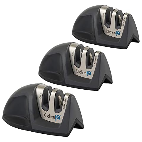KitchenIQ 51423 Edge Grip 2-Stage Knife Sharpener, Gray 3-Pack Cover