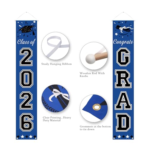 DAZONGE 2026 Graduation Decorations Blue, Congrats Grad Porch Banner for Any Schools or Grades 2026 Graduation Party Decorations by DAZONGE - Used condition - Image 4