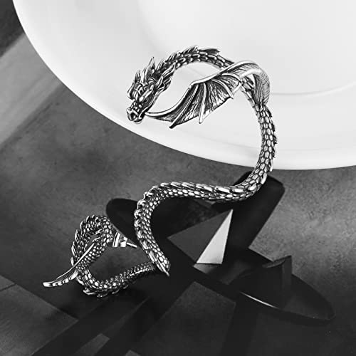 HZMAN Stainless Steel Dragon Earrings Retro Punk Gothic Dragon Cuff Earring Wrap Clip on Earring for Men Gift3
