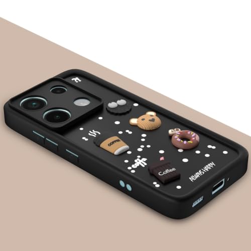 Image of Bintage Cute Fun Taddy Cartoon 3D Ball Bear Milk Donut Coffee Cup Silicon Case Full Body & Camera Protection Back Cover Compatible for MI Redmi Note 13 Pro 5G - Black