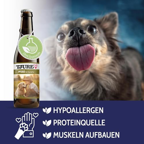 TJURE Hundesmoothie Pferd mit Kartoffel | 6 x 220 ml | Getreidefreier Smoothie für Hunde | Mit 26 % Pferdefleisch & Gemüse | Ideal als Topping & Snack | Ohne Zusatzstoffe | Made in Germany