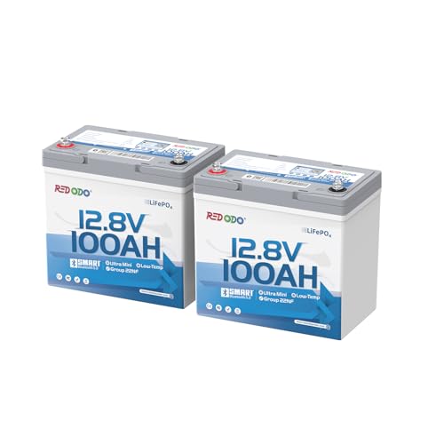 Image of Redodo 12V 100Ah Ultra-Mini LiFePO4 Bluetooth Deep Cycle Battery 2 Pack
