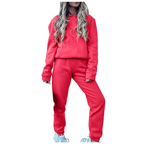Lomelomme Chándal de un solo color, sudadera de 2 piezas, camiseta de manga larga, pantalones de chándal con capucha para mujer, A4 rosa, S Cover