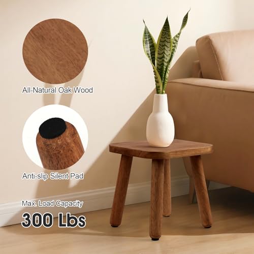 Image of Solid Wood Step Stool 9.3 inch - 300lbs Capacity Plant Stand Indoor, Smal Stools to Sit on, Multi-Use Footstool for Bathroom /Bedroom /Kitchen Color: Walnut
