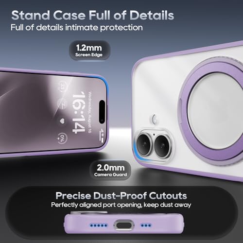 Coque iPhone 17 Mag Safe lilas avec support rotatif antichoc - 6