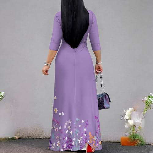 Image of SUZONANA Plus Size Dresses for Women Floral Print Maxi Dress Flowy 3 /4 Sleeve with Belt