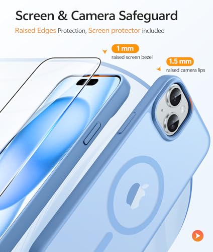 Image of FNTCASE for iPhone 15 Case: for iPhone 14 Case & iPhone 13 Case [Compatible with Magsafe] Translucent Matte Cases with [Screen Protector] Military Grade Shockproof Protective Phone Cover - Light Blue