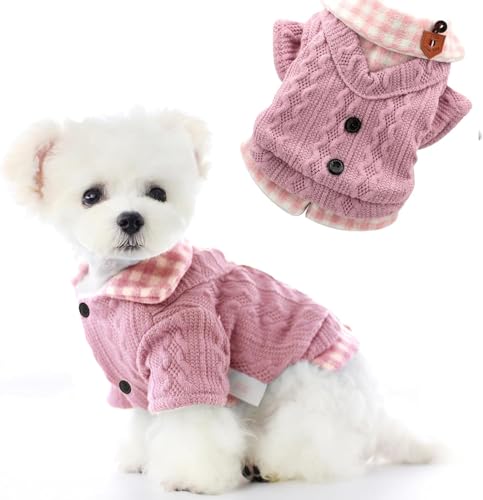 1 Pack Dog Sweaters, Warm Dog Sweatshirt Cat Clothes Cat Sweater Puppy Sweater Winter Clothes Pet Winter Coat Knitted Pet Sweater Turtleneck Dog Sweater for Cold Weather (Small, Pink)