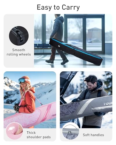 TOURIT Rolling Double Ski Bag, Fully Padded Snowboard Bag with Wheels for Air Travel, 900D Oxford Waterproof Ski Bag with Ski Boot Bag, Ski Travel Bags for Flying, Skis Up to 195 cm-Grey - Thumbnail 2