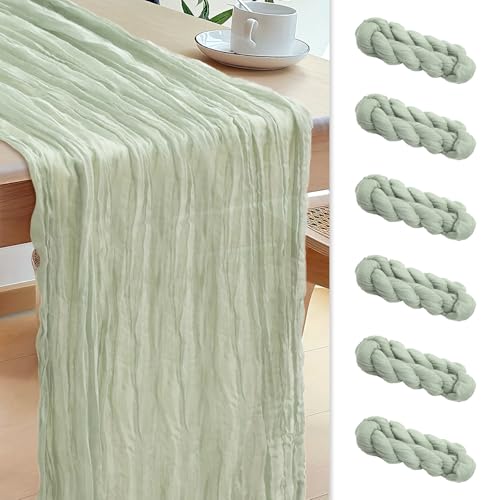 Le courant 6pcs 10Ft Cheesecloth Table Runner, Rustic Boho Gauze Cheese Cloth Runner Table Runner for Weddings Bridal Baby Shower Birthday Holiday Parties Home Decor, Sage Green by Le courant - Used condition - US$17.02