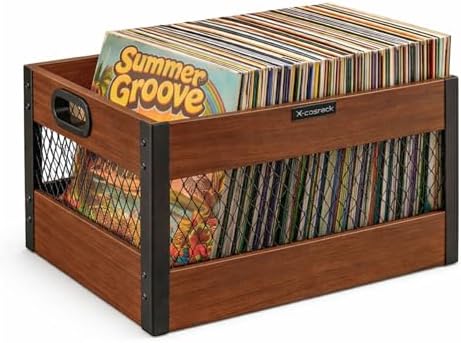 X-cosrack Vinyl Record Storage Crate, Wooden LP Record Organizer,...