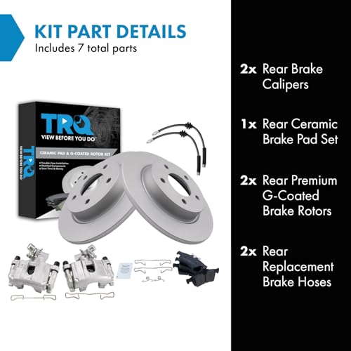 Image of TRQ Rear Brake Pad and Rotor Set Ceramic G Coated Rotors Calipers Compatible with 2009-2013 Mazda 3