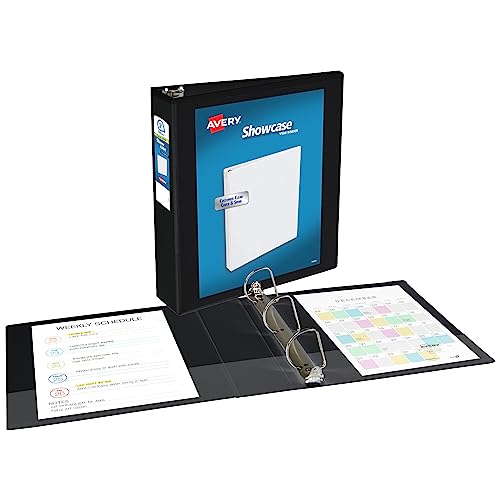 Image of Avery Showcase Standard View 3 Ring Binder, 2 inch Slant Rings, 530-Sheet Capacity, 2.8 Inch Wide Spine, 1 Black Binder, Ideal for Lightweight Organization and Occasional Referencing (19700) (Pack of 12)