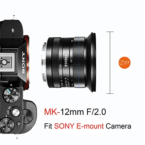 Lente manual ultra gran angular Meike 12 mm f2.0 para Sony E Descripción: Lente Meike de enfoque manual 12 mm f2.0, ultra gran angular, compatible con cámaras Sony E Mount Mirrorless como A6400, A5000, A5100, A6000, A6100, A6300, A6500 y A6600. Ideal para paisajes y arquitectura. - Fernando Cortés