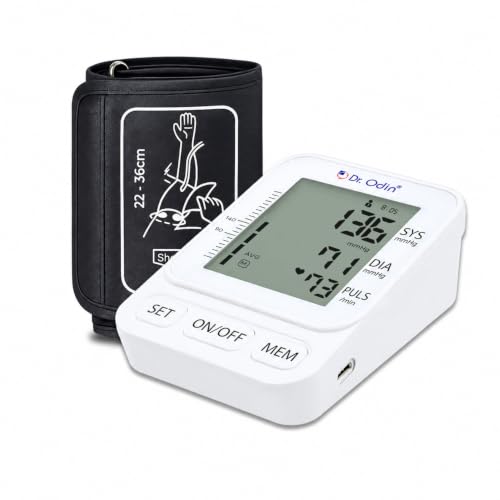 Image of Dr. Odin OBP107 Digital Blood Pressure Machine | Automatic Upper Arm, Large LCD Display, 2 Users x 99 Memory, Pulse Rate Monitor, 22-36 cm Cuff