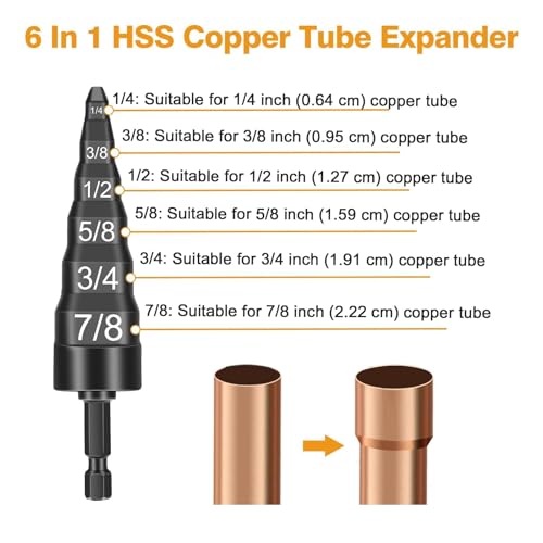 Image of 15 PCS Copper Swaging Tool HVAC, HVAC Tools with Swaging Drill Bit Set, Copper Pipe Swage Tool, Bit Holder Keychain, 1 /4, 3 /8, 1 /2, 5 /8, 3 /4, 7 /8