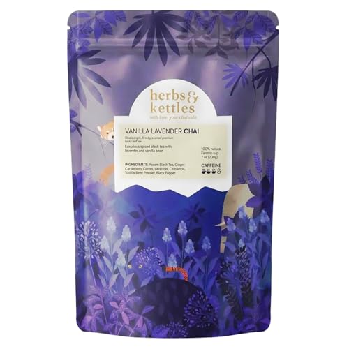 Image of Herbs & Kettles Refill - Vanilla Lavender 7 oz (200 g) | Single-Origin Assam Black Tea with Real Vanilla Bean & Lavender Flowers | Spiced Vanilla Chai | Hot or Iced Tea
