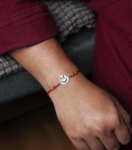Image of Gargi by P.N. Gadgil and Sons 925 Silver Ganesha Rakhi | Gifts for Men and Boys | Rakshabandhan Rakhi for Brother | Rakhi for Boys & Men With Certificate of Authenticity