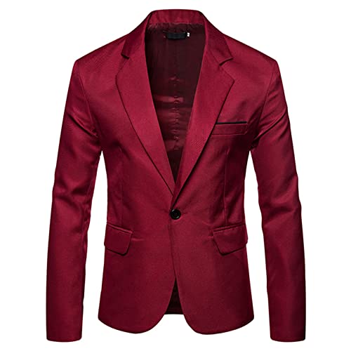 Maiyifu-GJ Men's Lightweight 1 Button Sport Coat Casual Solid Slim Fit Suit Jacket Notch Lapel Business Party Blazer (Red,Small)
