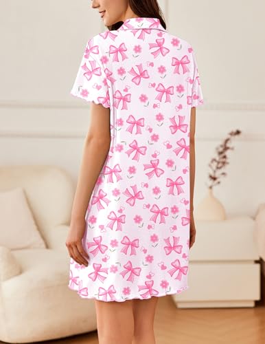 Image of Ekouaer Nightgowns for Women Button Down Sleep Shirt Short Sleeve NightShirts Boyfriend Sleepdress Soft Pajama Dress