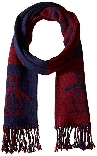 Original Penguin Men's Retro Sport Knit Scarf, dark sapphire/biking red, OSFA