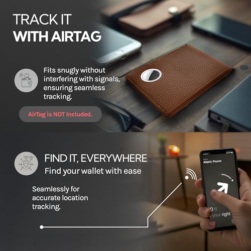 AirTag Wallet Mens Wallet with 9 Card Slots Air Tag Wallet Card Holder RFID Blocking Bifold Gifts for Men (Lychee Leather)3