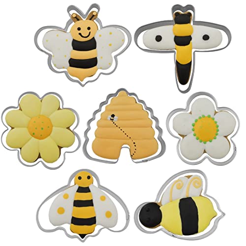 Honeybee Series Cookie Cutters Set Of 7 Pcs, Stainless Steel Bee/Honeycomb/Flower Shaped Fondant Cutter Molds Baking Diy #TOP18