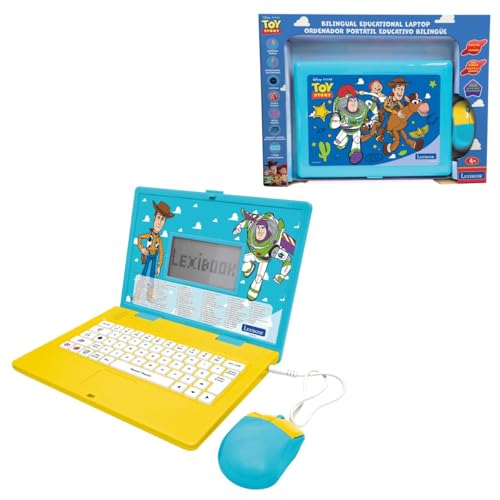 Lexibook, Disney Toy Story, computador portátil educativo bilíngue, 164 atividades em inglês e espanhol, jogos de aprendizagem, ecrã LCD, azul e amarelo, JC601TSi2LXB