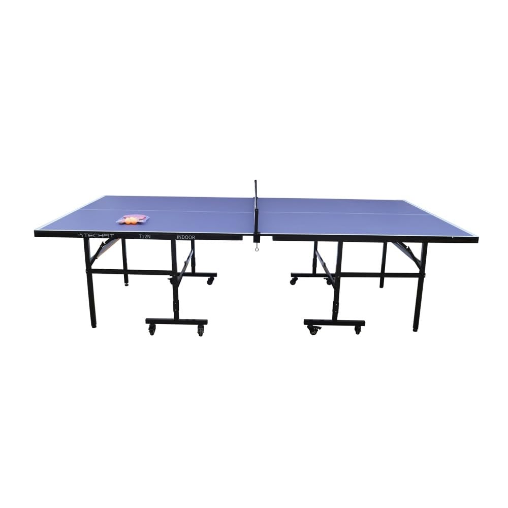 Table de ping-Pong d'intérieur Professionnelle Techfit - Pliante d'intérieur avec Inclinaison unilatérale, Cadre en métal Noir, Filet de 180 cm, roti en Silicone avec Freins, 274x152. 5x76cm